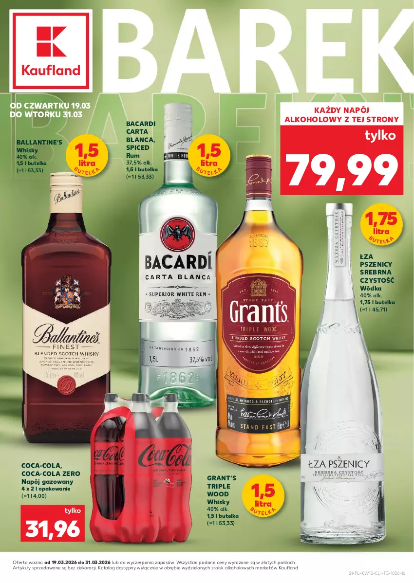 Gazetka promocyjna Kaufland - Barek Kauflandu - ważna 19.03 do 31.03.2026 - strona 1 - produkty: Bacardi, Coca-Cola, Gra, Napój, Napój gazowany, Rum, Whisky, Wódka
