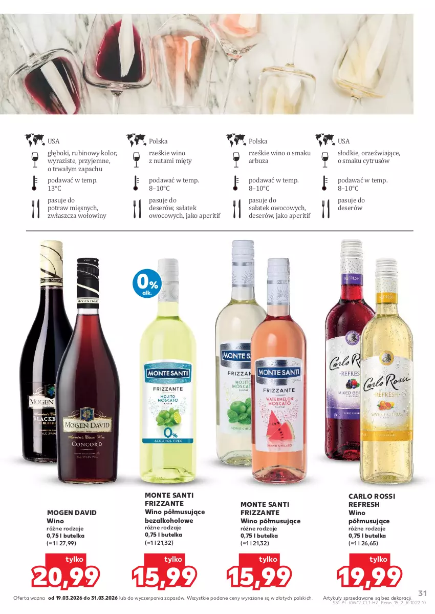 Gazetka promocyjna Kaufland - Barek Kauflandu - ważna 19.03 do 31.03.2026 - strona 31 - produkty: Arbuz, Carlo Rossi, Deser, Mogen David, Monte, Monte Santi, Mus, Rubin, Sałat, Ser, Wino