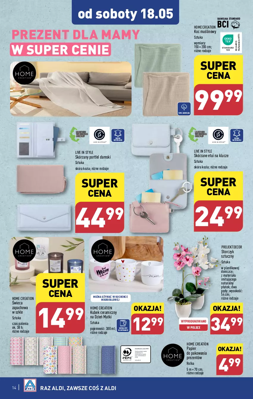 Gazetka promocyjna Aldi - Artykuły przemysłowe i tekstylia - ważna 15.05 do 18.05.2024 - strona 14 - produkty: Fa, Koc, Kubek, Papier, Papier do pakowania, Por, Sok, Storczyk, Wełna