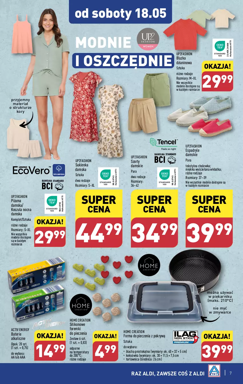 Gazetka promocyjna Aldi - Artykuły przemysłowe i tekstylia - ważna 15.05 do 18.05.2024 - strona 7 - produkty: Baterie alkaliczne, Fa, Foremki, Forma do pieczenia, Keksówka, Kosz, Koszula, Koszula nocna, Piec, Piżama, Por, Sukienka, Szorty, Tortownica, Wełna