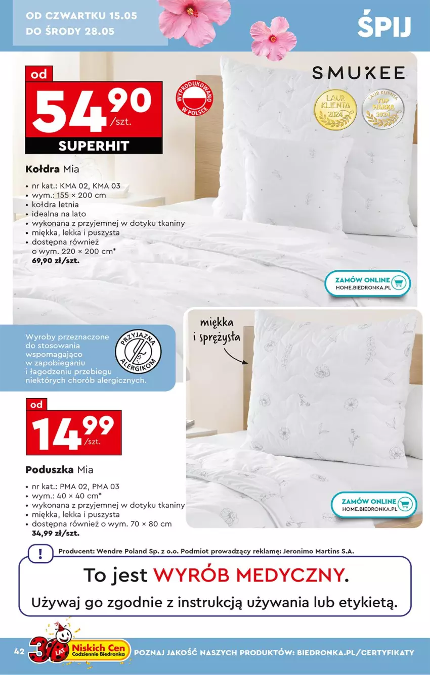 Gazetka promocyjna Biedronka - Okazje Tygodnia - ważna 10.05 do 24.05.2025 - strona 44 - produkty: Kołdra, Poduszka