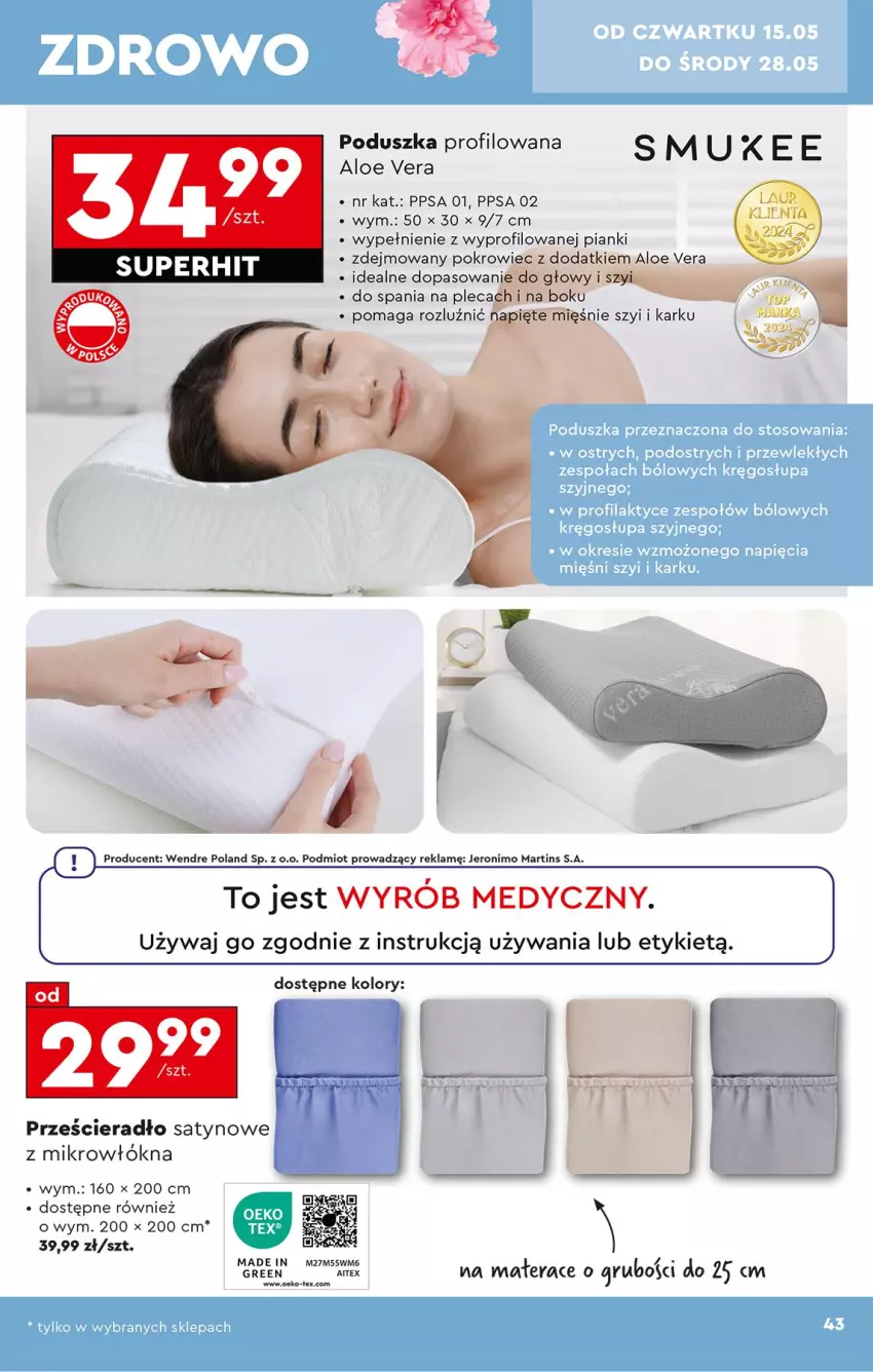 Gazetka promocyjna Biedronka - Okazje Tygodnia - ważna 10.05 do 24.05.2025 - strona 45 - produkty: Aloe vera, Materac, Poduszka, Pokrowiec, Prześcieradło, SEKO, Tera