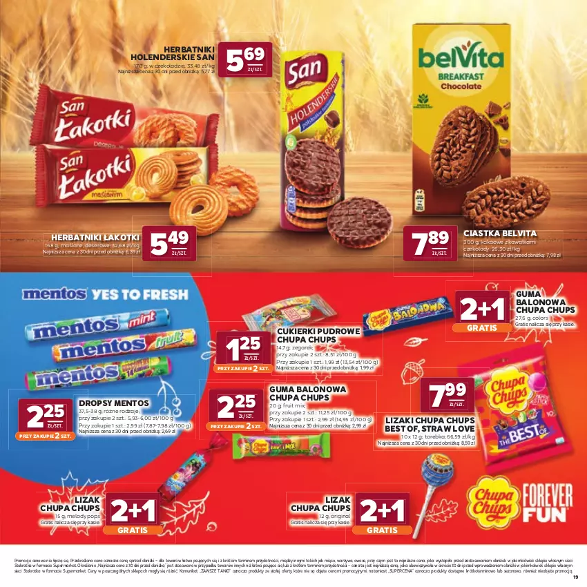 Gazetka promocyjna Stokrotka - Katalog Jesienne Inspiracje! - ważna 15.10 do 28.10.2026 - strona 19 - produkty: BelVita, Chupa Chups, Ciastka, Cukier, Cukierki, Deser, Gin, Gra, Herbatniki, Kakao, Kawa, Lizaki, Lody, Mentos, Mięso, Owoce, Ser, Torebka, Warzywa, Zegar, Zegarek