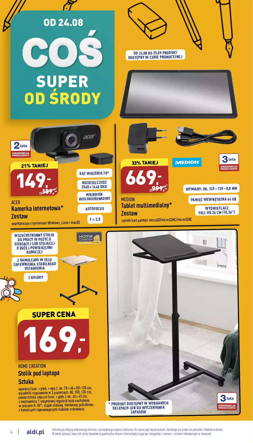 Gazetka promocyjna Aldi - Zaplanuj zakupy wcześniej - ważna 24.08 do 28.08.2022 - strona 4 - produkty: Acer, Mikrofon, Sok, Stojak, Stolik, Tablet, Top