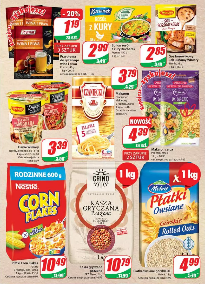 Gazetka promocyjna Dino - Gazetka - ważna 08.02 do 14.02.2023 - strona 11 - produkty: Bulion, Corn flakes, Gry, Kasza, Kasza gryczana, Kucharek, Lion, Makaron, Melvit, Piwa, Płatki owsiane, Prymat, Rosół, Ser, Sos, Wiko, Winiary