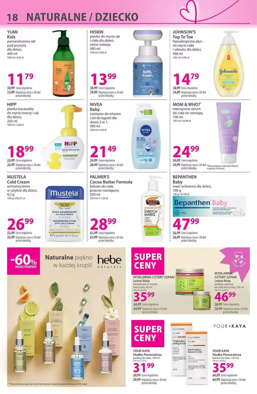 Gazetka promocyjna Hebe - ważna 30.01 do 16.02.2025 - strona 10 - produkty: Balsam do ciała, Bepanthen, Cold Cream, Dzieci, HiPP, Johnson's, Mus, Mustela, Nivea, Peeling, Pur, Róża, Rum, Ser, Serum, Szampon, Top