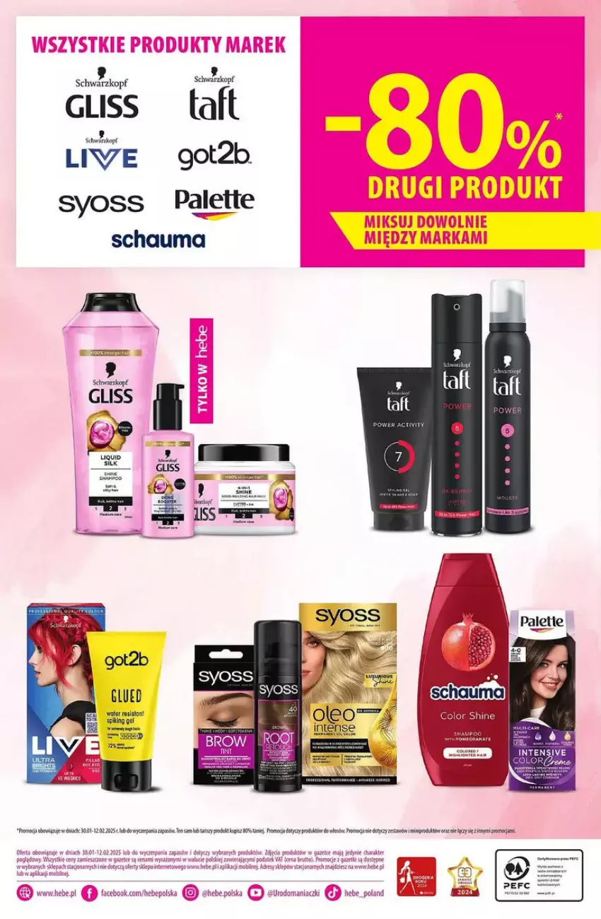 Gazetka promocyjna Hebe - ważna 30.01 do 16.02.2025 - strona 15 - produkty: Got2b, Palette, Schauma, Schwarzkopf, Syoss, Taft