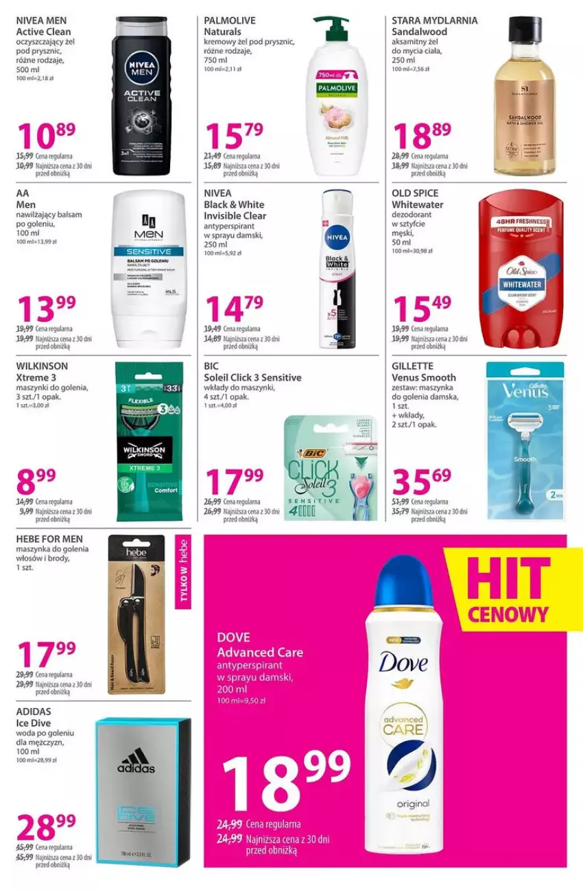 Gazetka promocyjna Hebe - ważna 30.01 do 16.02.2025 - strona 22 - produkty: Adidas, Aksam, Antyperspirant, Balsam po goleniu, BIC, Dezodorant, Fa, Gillette, Gillette Venus, Lack, Maszynka, Maszynka do golenia, Nawilżający balsam, Nivea, Nivea Men, Old Spice, Palmolive, Por, Sos, Szynka, Venus, Waga