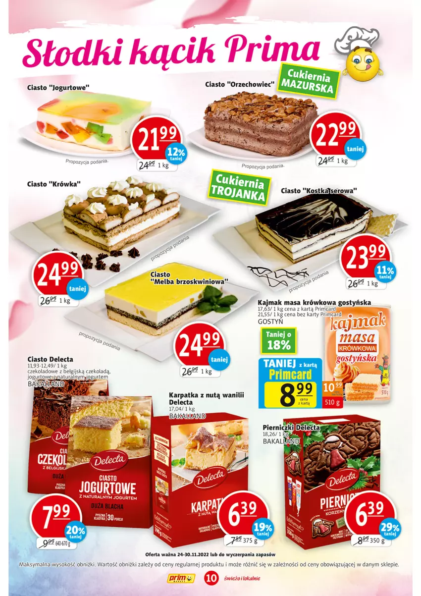 Gazetka promocyjna Prim Market - ważna 24.11 do 30.11.2022 - strona 10 - produkty: Ciasto jogurtowe, Delecta, Fa, Jogurt, Karp, LG, Masa krówkowa, Sok