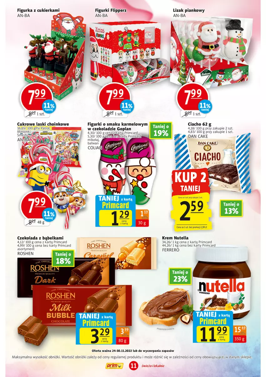 Gazetka promocyjna Prim Market - ważna 24.11 do 30.11.2022 - strona 11 - produkty: Cukier, Czekolada, Dan Cake, Ferrero, Flipper, Nutella, Psi Patrol, Sok