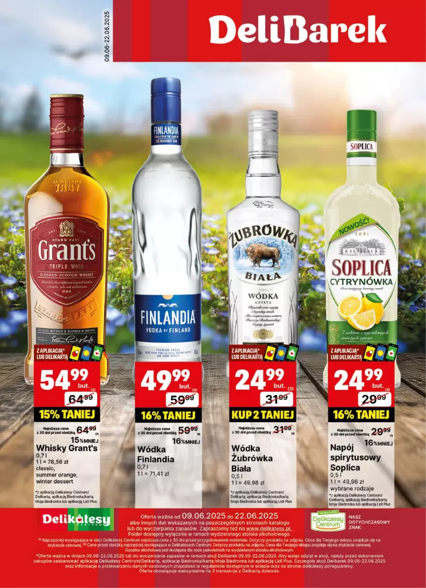 Gazetka promocyjna Delikatesy Centrum - Delibarek DC24-DC25 - ważna 09.06 do 22.06.2025 - strona 1 - produkty: Finlandia, Gra, Grant's, Napój, Rum, Ser, Soplica, Whisky, Wódka