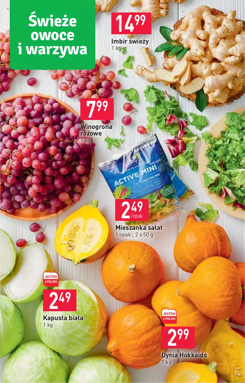 Gazetka promocyjna Stokrotka - Supermarket - ważna 08.09 do 14.09.2022 - strona 3 - produkty: Imbir, Mieszanka sałat, Sałat, Wino, Winogrona