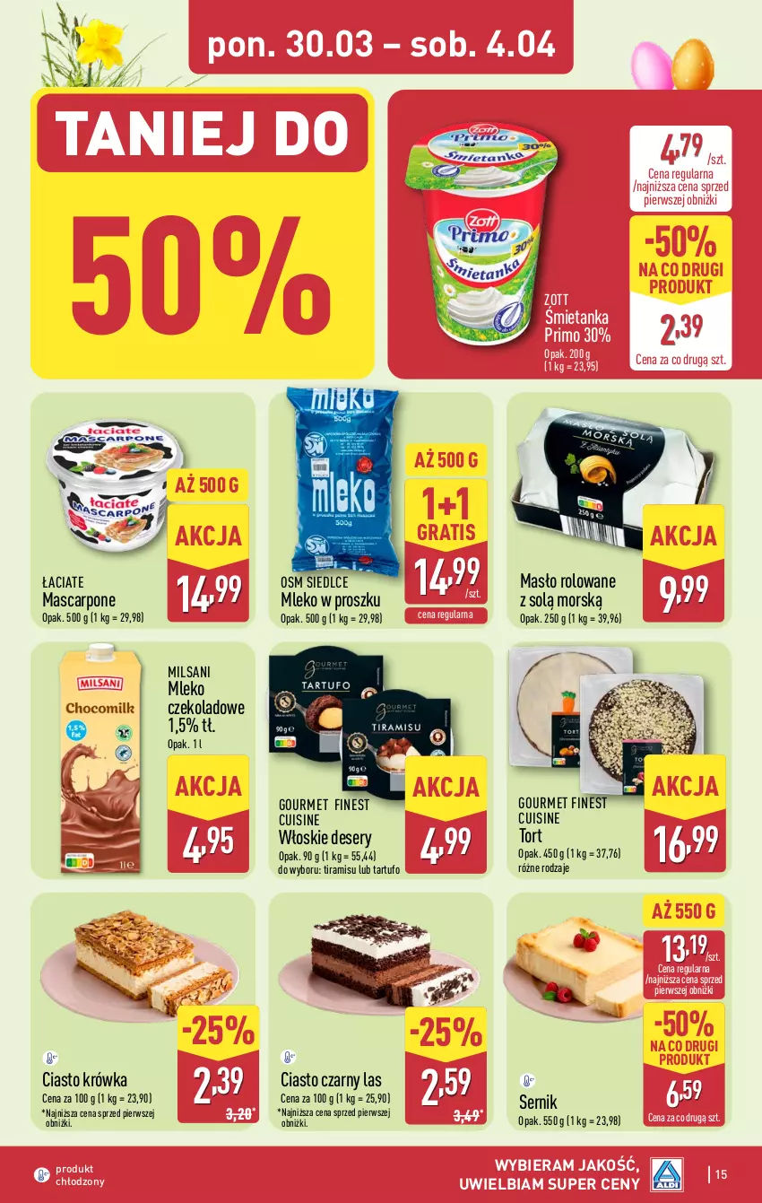 Gazetka promocyjna Aldi - Pełna oferta - ważna 30.03 do 04.04.2026 - strona 15 - produkty: Deser, Gra, Mascarpone, Masło, Mleko, Mleko w proszku, Ser, Zott