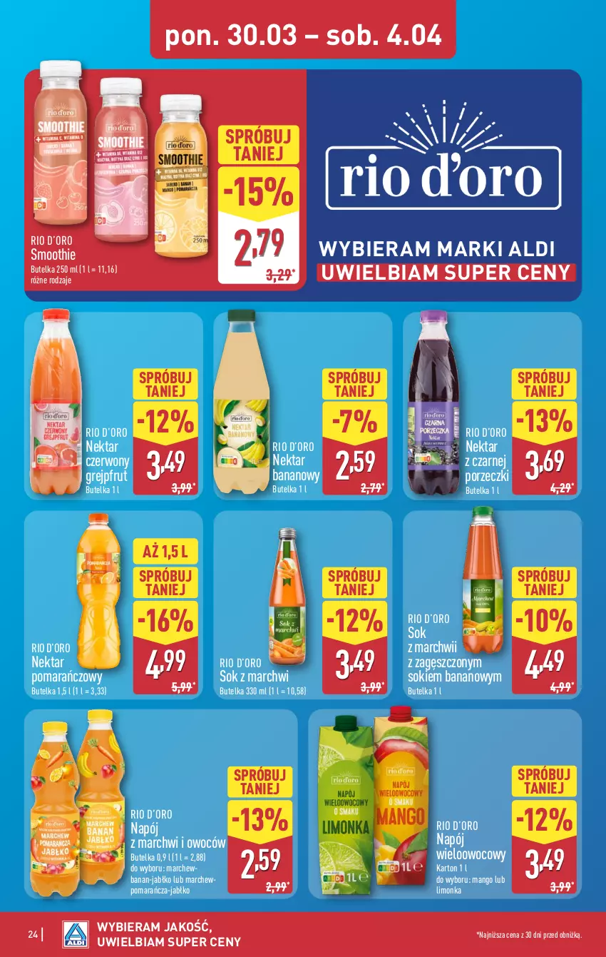 Gazetka promocyjna Aldi - Pełna oferta - ważna 30.03 do 04.04.2026 - strona 24 - produkty: Grejpfrut, Limonka, Mango, Napój, Nektar, Nektar bananowy, Por, Smoothie, Sok