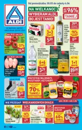 Gazetka promocyjna Aldi - Pełna oferta - Gazetka - ważna od 04.04 do 04.04.2026 - strona 1 - produkty: Kurczak, Majonez, Ketchup, Sok, Mus, Gin, Gra, Kawa ziarnista, Tulipan, Jaja, Mięsne specjały, Kawa, Karp, Muszynianka, Bukiet, Woda mineralna, Oliwa z oliwek, Jacobs, Woda, Masło, Pomidory, Oliwa