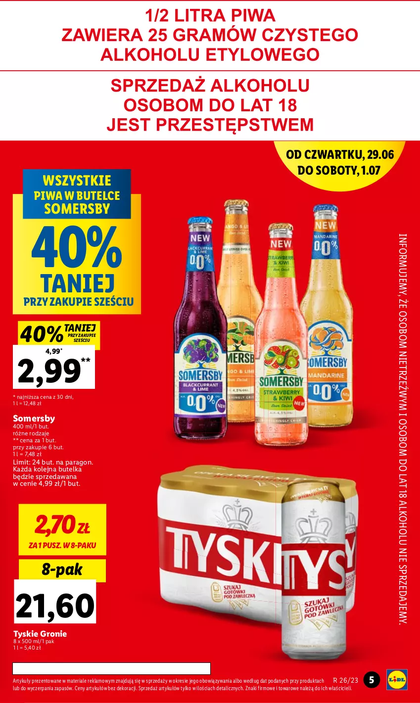 Gazetka promocyjna Lidl - GAZETKA - ważna 29.06 do 01.07.2023 - strona 5 - produkty: Piwa, Somersby, Tyskie