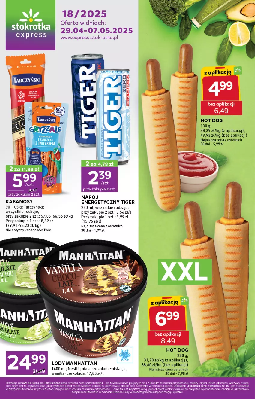 Gazetka promocyjna Stokrotka - Stokrotka Express - ważna 29.04 do 07.05.2025 - strona 1 - produkty: Czekolada, Fa, Kabanos, Lody, Orka, Owoce, Tarczyński, Tiger, Twix