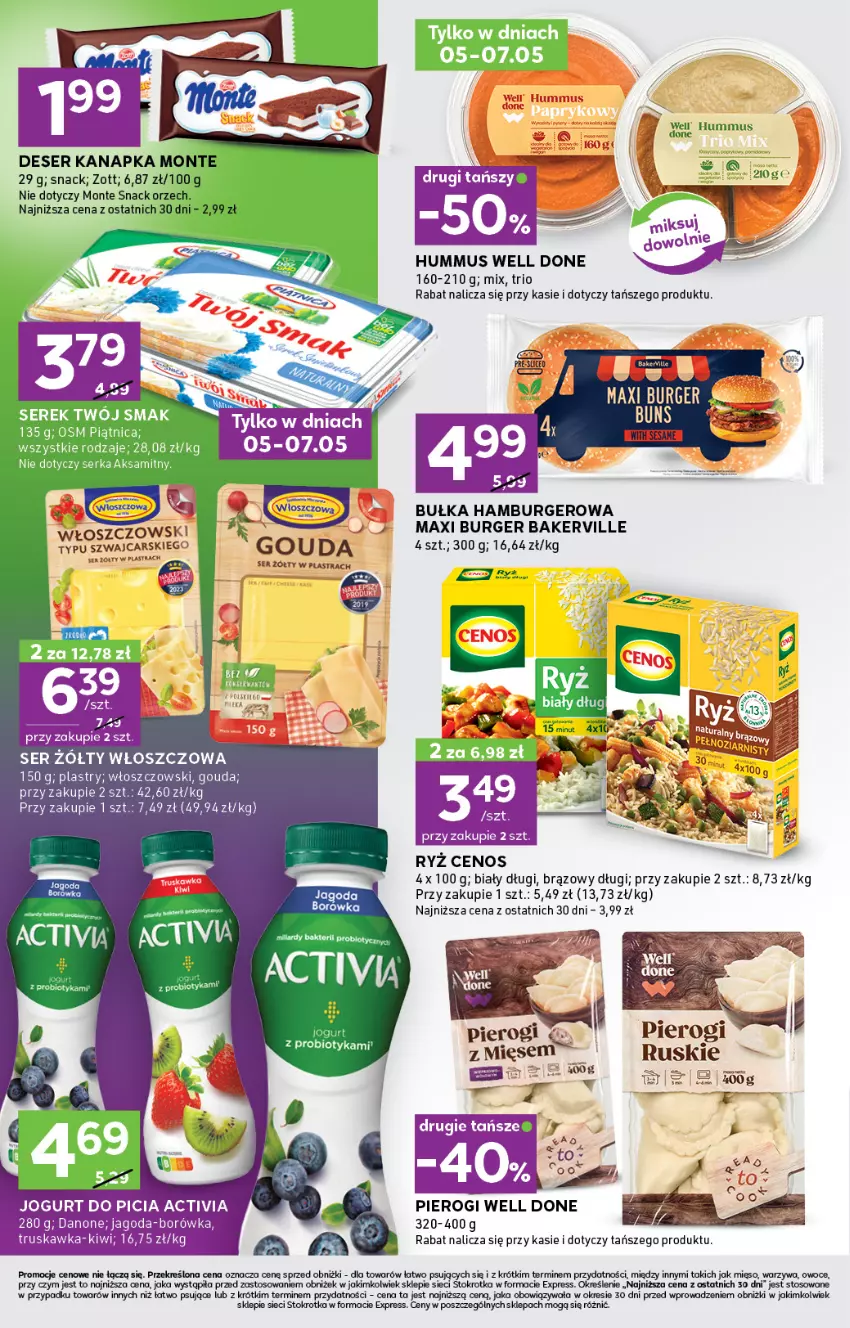Gazetka promocyjna Stokrotka - Stokrotka Express - ważna 29.04 do 07.05.2025 - strona 4 - produkty: Activia, Borówka, Bułka, Bułka hamburger, Burger, Cenos, Danone, Deser, Gouda, Hamburger, Hummus, Jogurt, Kiwi, Mięso, Monte, Mus, Owoce, Ryż, Ser, Warzywa, Włoszczowski, Zott