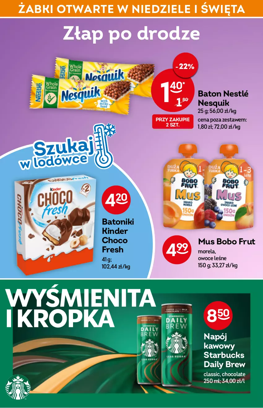 Gazetka promocyjna Żabka - ważna 04.05 do 10.05.2022 - strona 34 - produkty: Baton, Kinder, Morela, Mus, Napój, Nesquik, Nestlé, Owoce, Tonik