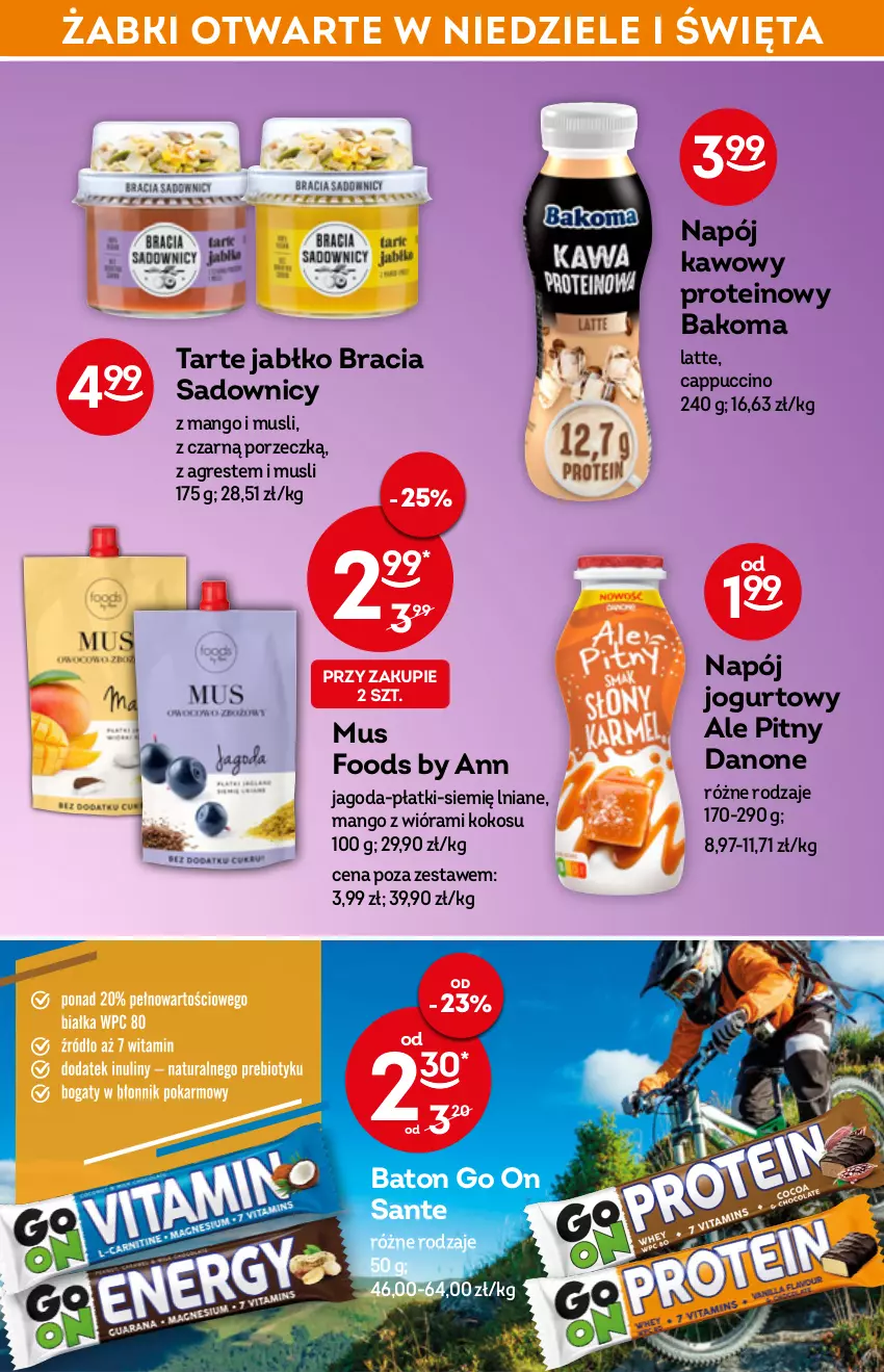 Gazetka promocyjna Żabka - ważna 04.05 do 10.05.2022 - strona 35 - produkty: Bakoma, Baton, Cappuccino, Danone, Gres, Jogurt, Kokos, Mango, Mus, Napój, Napój jogurtowy, Por, Sante