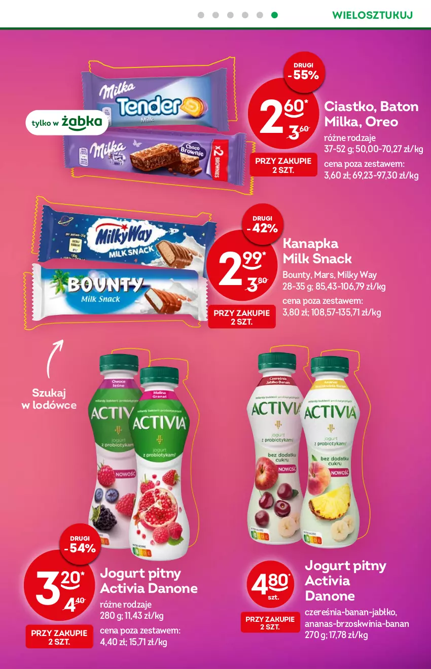 Gazetka promocyjna Żabka - ważna 07.09 do 13.09.2022 - strona 19 - produkty: Activia, Ananas, Baton, Bounty, Danone, Jogurt, Jogurt pitny, Mars, Milka, Milky Way, Oreo