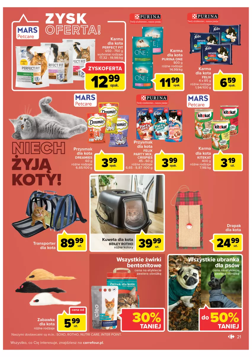 Gazetka promocyjna Carrefour - Gazetka Carrefour Zyskoteka - ważna 15.02 do 21.02.2022 - strona 21 - produkty: Drapak, Felix, Por, Przysmak dla kota, Pur, Purina, Sport, Tran, Zabawka