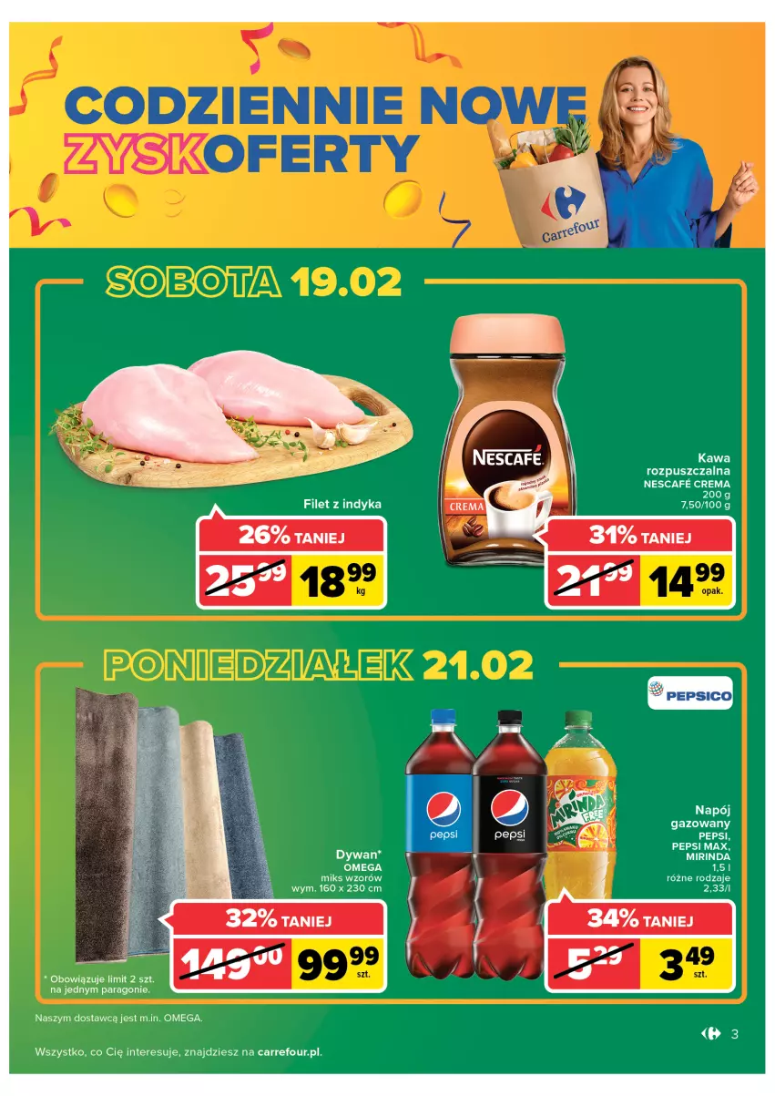 Gazetka promocyjna Carrefour - Gazetka Carrefour Zyskoteka - ważna 15.02 do 21.02.2022 - strona 3 - produkty: Dywan, Kawa, Kawa rozpuszczalna, Napój, Napój gazowany, Pepsi, Pepsi max