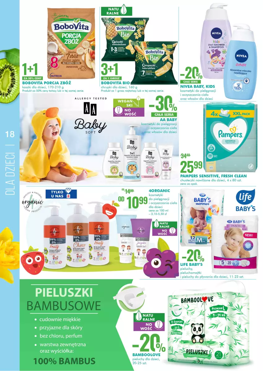 Gazetka promocyjna Super Pharm - Gazetka - ważna 20.04 do 04.05.2021 - strona 18 - produkty: BoboVita, Chusteczki, Chusteczki nawilzane, Dada, Dzieci, Gra, Kosmetyki do pielęgnacji, Majtki, Mleczko, Nivea, Nivea Baby, Pampers, Pieluchomajtki, Pieluchy, Por, Szampon