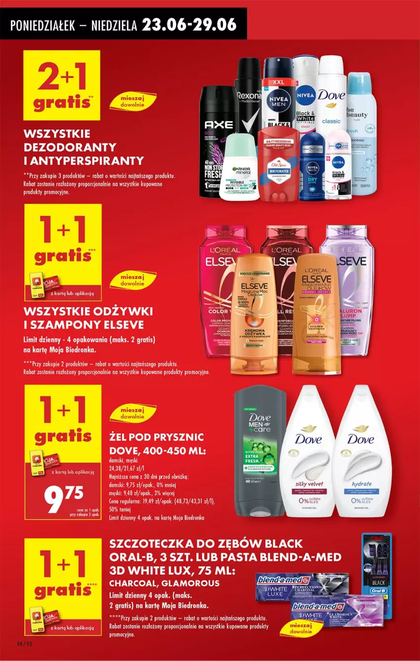 Gazetka promocyjna Biedronka - Od Poniedziałku - ważna 23.06 do 28.06.2025 - strona 14 - produkty: Antyperspirant, Blend-a-Med, Dezodorant, Dove, Elseve, Gra, Lack, Piec, Por, Szampon, Szczoteczka, Szczoteczka do zębów