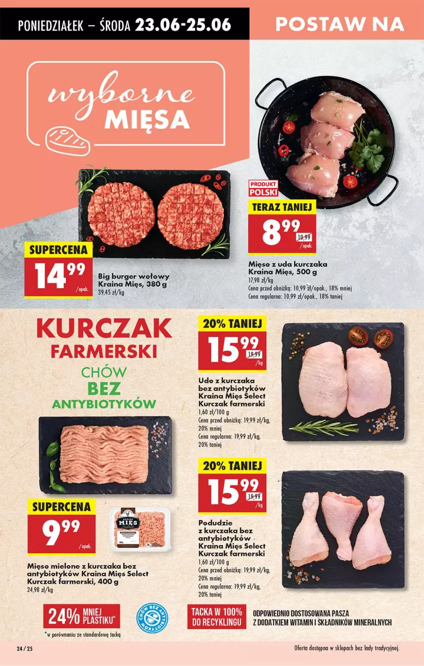 Gazetka promocyjna Biedronka - Od Poniedziałku - ważna 23.06 do 28.06.2025 - strona 26 - produkty: Burger, Fa, Kurczak, Lack, Mięso, Mięso mielone, Mięso z uda kurczaka, Podudzie z kurczaka, Por, Tera, Udo z kurczaka