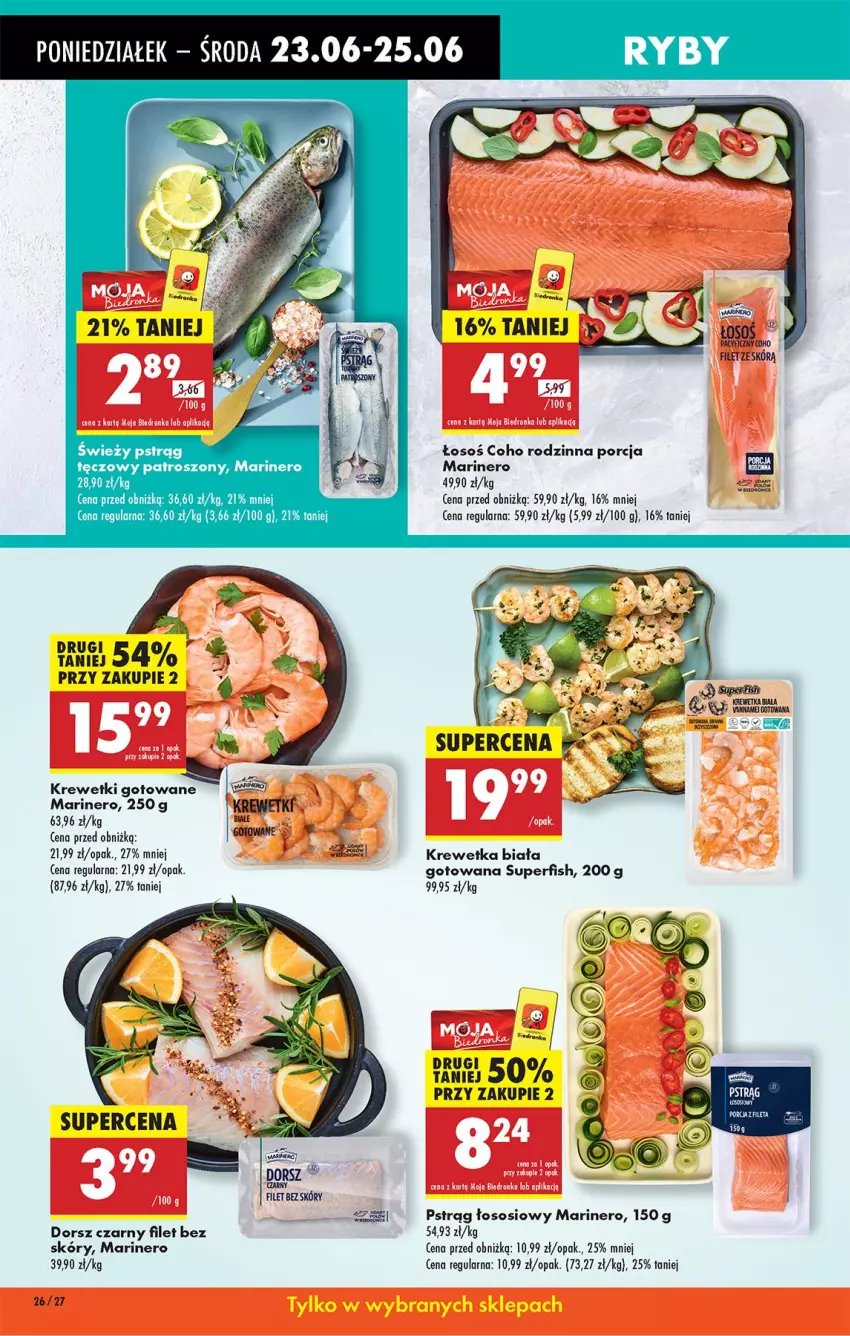 Gazetka promocyjna Biedronka - Od Poniedziałku - ważna 23.06 do 28.06.2025 - strona 28 - produkty: Dorsz, Krewetki, Por, Pstrąg, Sos