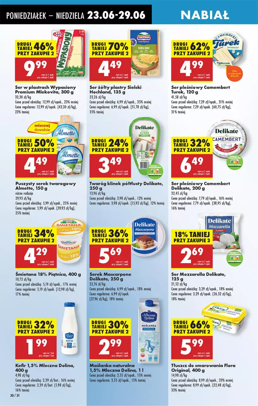 Gazetka promocyjna Biedronka - Od Poniedziałku - ważna 23.06 do 28.06.2025 - strona 34 - produkty: Almette, Camembert, Chia, Fa, Flora, Gin, Hochland, Kefir, Leon, Mascarpone, Mleko, Mlekovita, Mozzarella, Piątnica, Ser, Ser pleśniowy, Serek, Serek twarogowy, Twaróg