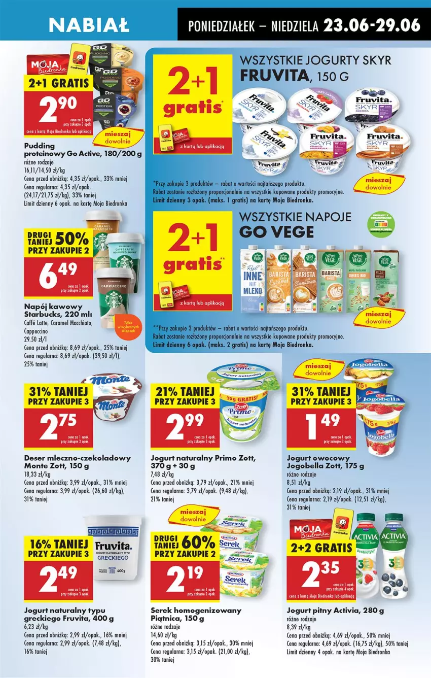 Gazetka promocyjna Biedronka - Od Poniedziałku - ważna 23.06 do 28.06.2025 - strona 35 - produkty: Activia, Bell, Bella, Cappuccino, Chia, Deser, Fa, Jogobella, Jogurt, Jogurt naturalny, Jogurt owocowy, Jogurt pitny, Monte, Napój, Pudding, Ser, Serek, Serek homogenizowany, Zott