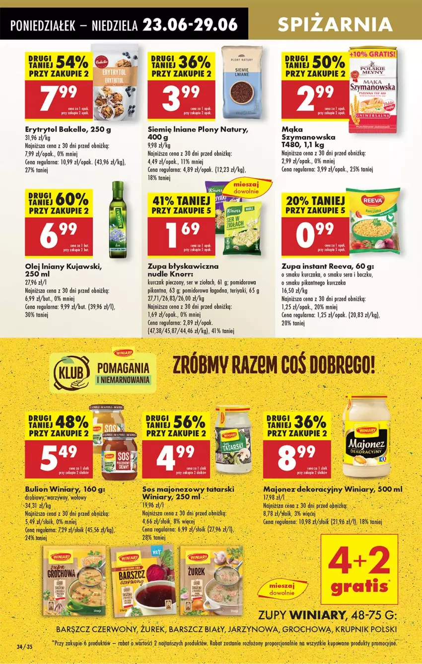Gazetka promocyjna Biedronka - Od Poniedziałku - ważna 23.06 do 28.06.2025 - strona 38 - produkty: Bulion, Fa, Gra, Groch, Knorr, Krupnik, Kujawski, Kurczak, Lion, Majonez, Mąka, Olej, Olej iniany, Piec, Por, Ser, Winiary, Zupa
