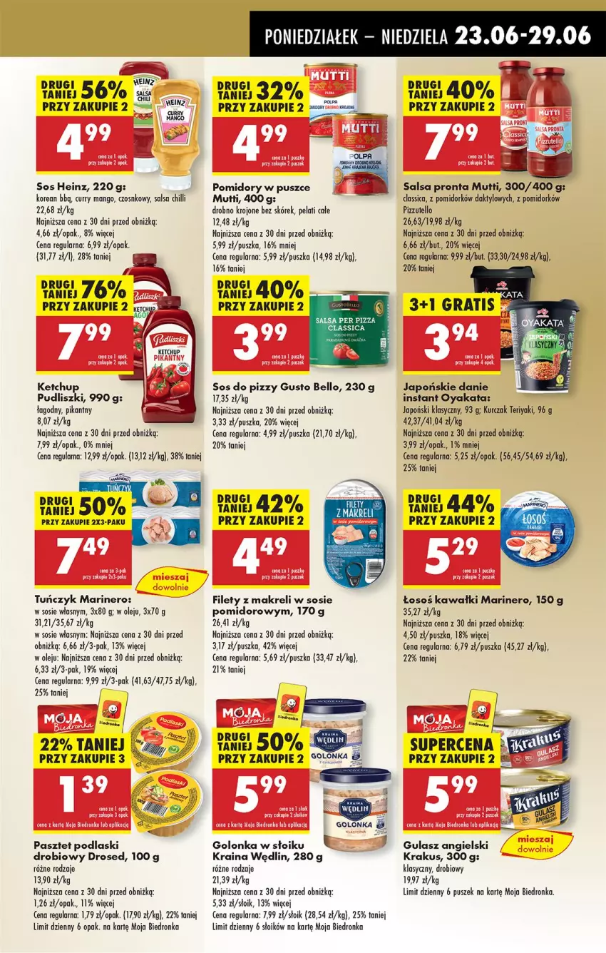 Gazetka promocyjna Biedronka - Od Poniedziałku - ważna 23.06 do 28.06.2025 - strona 41 - produkty: Bell, Gra, Heinz, Kawa, Ketchup, Krakus, Kurczak, Mango, Olej, Pasztet, Pizza, Podlaski, Pomidory, Pudliszki, Salsa, Sos, Sos do pizzy, Tuńczyk
