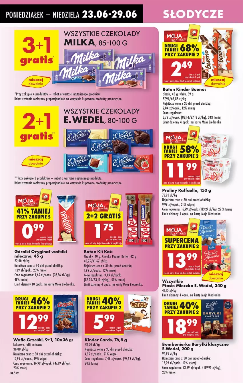 Gazetka promocyjna Biedronka - Od Poniedziałku - ważna 23.06 do 28.06.2025 - strona 42 - produkty: Baton, E. Wedel, Fa, Gin, Gra, Kakao, Kinder, Kinder Bueno, Kit Kat, Milka, NBA, Olej, Por, Praliny, Raffaello, Wafle