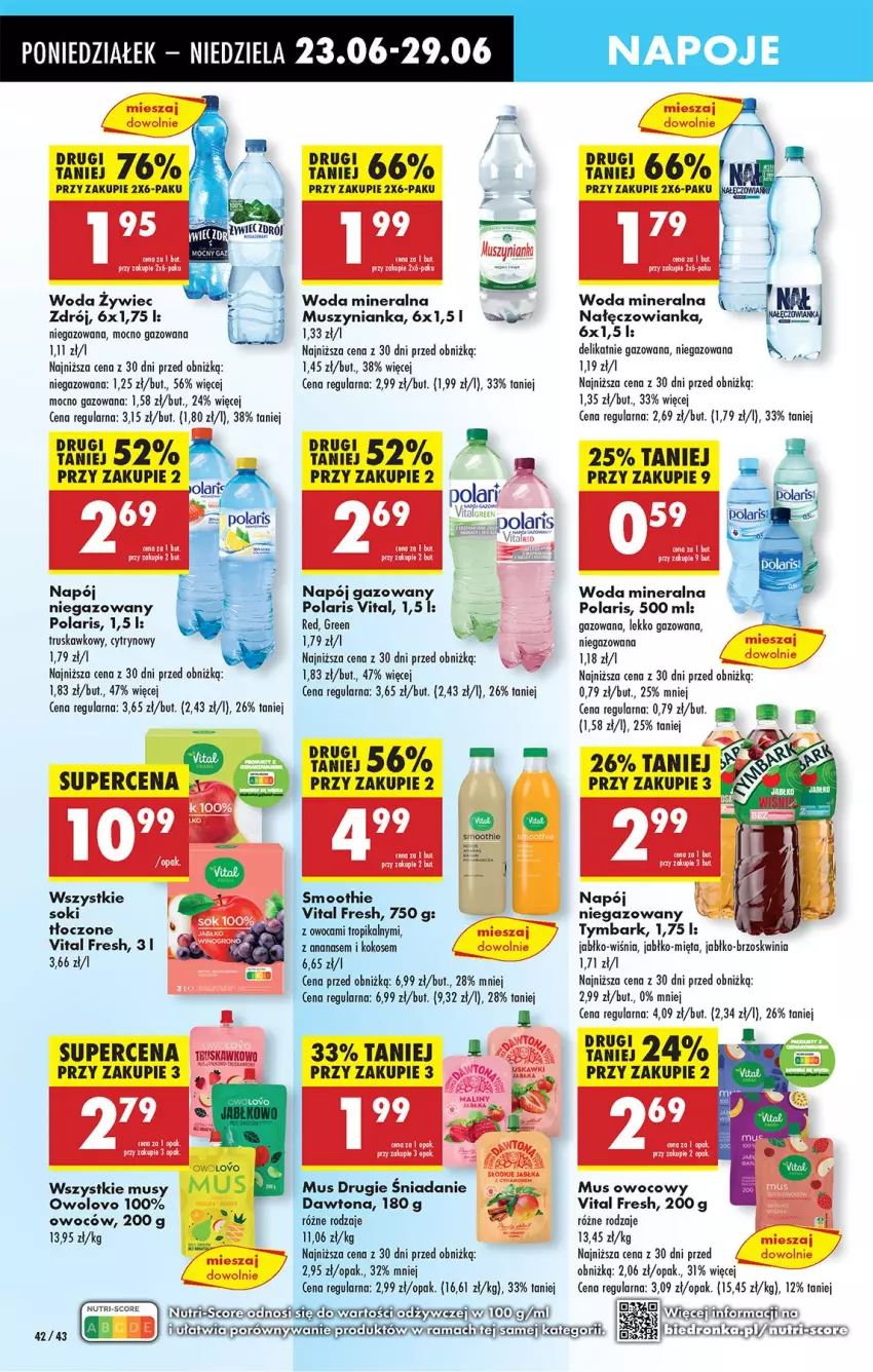 Gazetka promocyjna Biedronka - Od Poniedziałku - ważna 23.06 do 28.06.2025 - strona 54 - produkty: Ananas, Dawtona, JBL, Kokos, Mięta, Mus, Muszynianka, Nałęczowianka, Napój, Napój niegazowany, Napoje, Smoothie, Sok, Tymbark, Woda, Woda mineralna