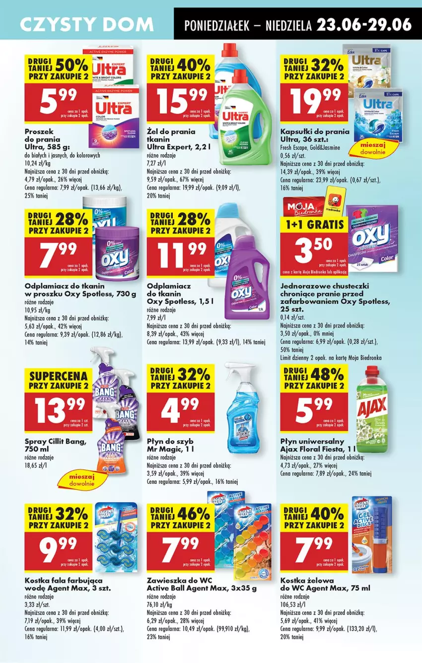 Gazetka promocyjna Biedronka - Od Poniedziałku - ważna 23.06 do 28.06.2025 - strona 65 - produkty: Ajax, Chusteczki, Cillit Bang, Fa, Flora, Kapsułki do prania, Odplamiacz, Płyn do szyb, Proszek do prania, Zawieszka do wc