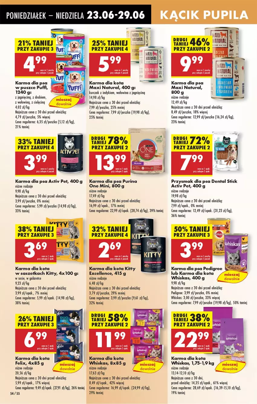 Gazetka promocyjna Biedronka - Od Poniedziałku - ważna 23.06 do 28.06.2025 - strona 66 - produkty: Felix, Gala, Kurczak, Pedigree, Przysmak dla psa, Puf, Pur, Purina, Sos, Whiskas, Wołowina