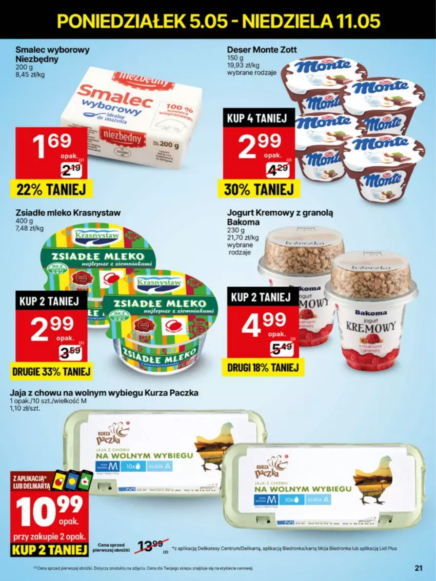 Gazetka promocyjna Delikatesy Centrum - Franczyza DC19 Poniedziałek - ważna 05.05 do 11.05.2025 - strona 21 - produkty: Bakoma, Deser, Gra, Jaja, Jogurt, Mleko, Monte, Rum, Ser, Tera, Zott