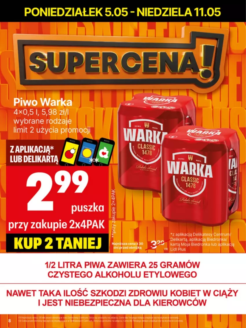 Gazetka promocyjna Delikatesy Centrum - Franczyza DC19 Poniedziałek - ważna 05.05 do 11.05.2025 - strona 8 - produkty: Gra, Piec, Piwa, Piwo, Warka