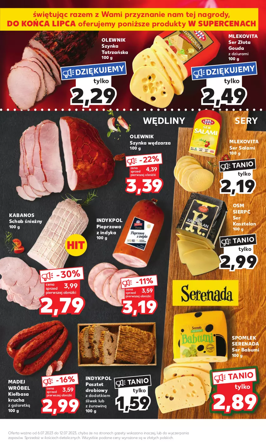 Gazetka promocyjna Kaufland - Mocny Start - ważna 10.07 do 12.07.2023 - strona 13 - produkty: Gala, Gouda, Kabanos, Kasztelan, Kiełbasa, Kiełbasa krucha, Madej Wróbel, Mleko, Mlekovita, Olewnik, Pasztet, Pieprz, Salami, Ser, Ser Kasztelan, Ser salami, Szynka