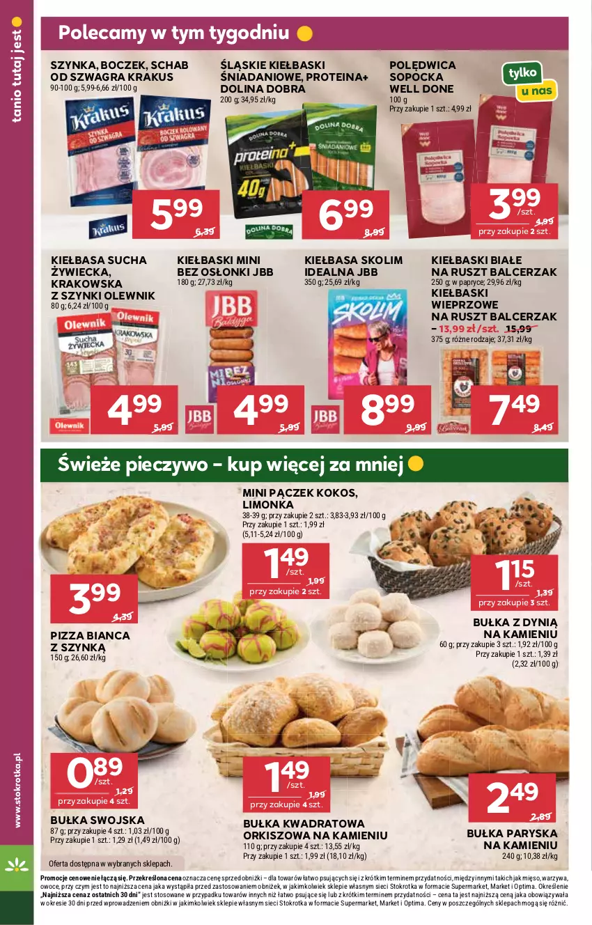 Gazetka promocyjna Stokrotka - Supermarket - ważna 16.07 do 22.07.2026 - strona 16 - produkty: Boczek, Bułka, Danio, Dynią, Gra, Kiełbasa, Kiełbaski białe, Kokos, Krakus, Limonka, Mięso, Olewnik, Optima, Owoce, Pączek, Piec, Pieczywo, Pizza, Polędwica, Szynka, Warzywa
