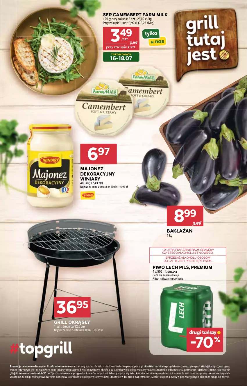 Gazetka promocyjna Stokrotka - Supermarket - ważna 16.07 do 22.07.2026 - strona 19 - produkty: Camembert, Fa, Farm Milk, Gra, Grill, Majonez, Mięso, Optima, Owoce, Piwa, Piwo, Ser, Warzywa, Winiary