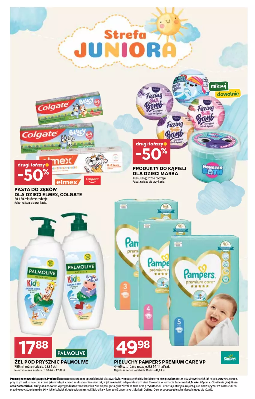 Gazetka promocyjna Stokrotka - Supermarket - ważna 16.07 do 22.07.2026 - strona 43 - produkty: Colgate, Dzieci, Elmex, LG, Mięso, Optima, Owoce, Palmolive, Pampers, Pasta do zębów, Pieluchy, Warzywa