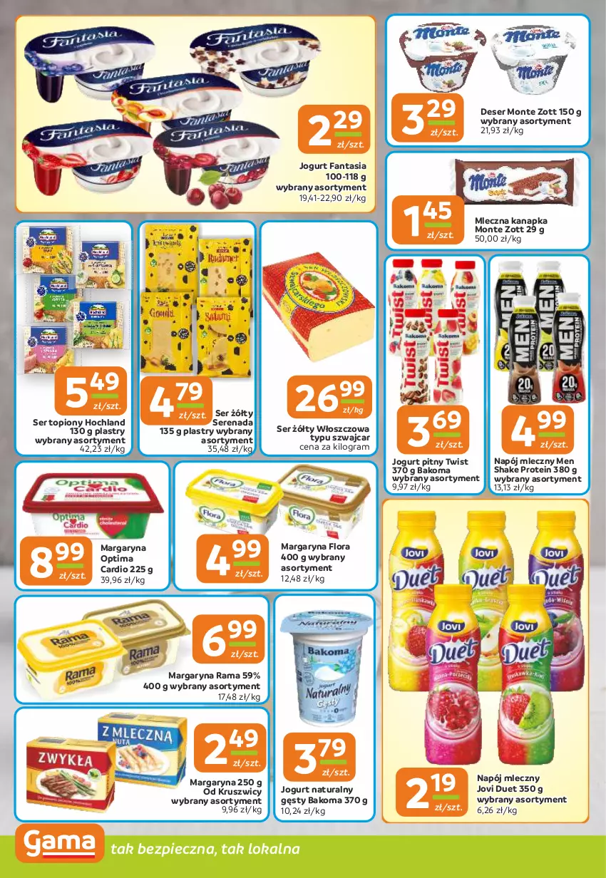 Gazetka promocyjna Gama - Gazetka Gama - ważna 08.08 do 20.08.2024 - strona 6 - produkty: Bakoma, Deser, Fa, Fanta, Flora, Gra, Hochland, Jogurt, Jogurt naturalny, Jogurt pitny, Margaryna, Mleczna kanapka, Monte, Napój, Napój mleczny, Optima, Optima Cardio, Piec, Rama, Ser, Ser topiony, Top, Zott