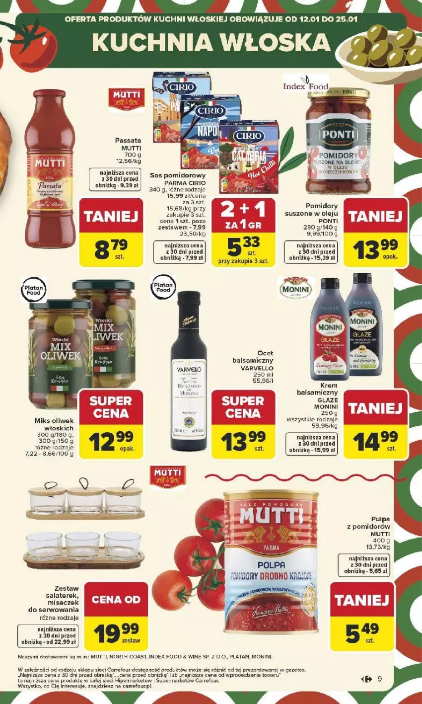 Gazetka promocyjna Carrefour - Gazetka Carrefour, Market od poniedziału! - ważna 12.01 do 17.01.2026 - strona 11 - produkty: Kuchnia, Monini, Ocet, Olej, Pomidory, Ponti, Ser