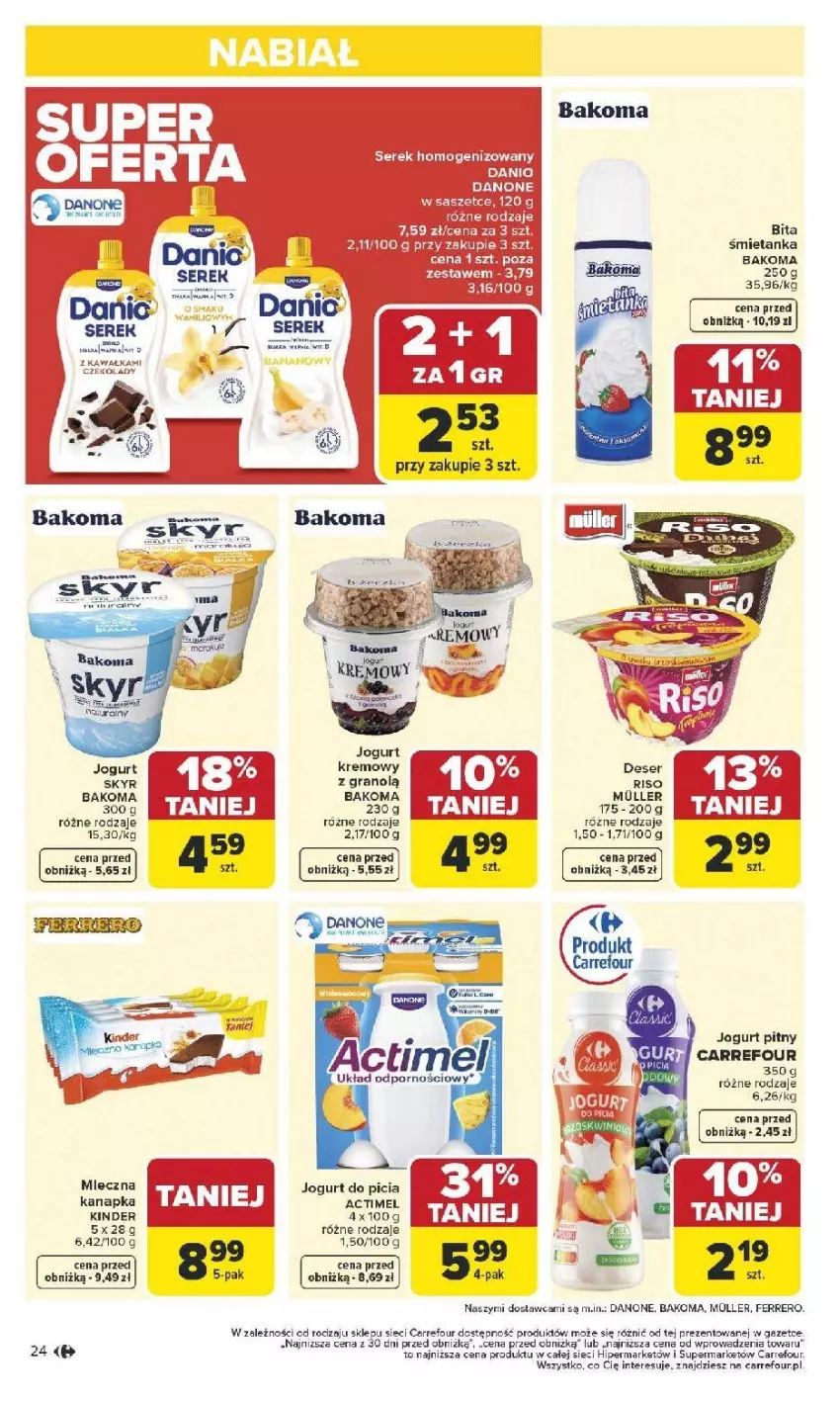 Gazetka promocyjna Carrefour - Gazetka Carrefour, Market od poniedziału! - ważna 12.01 do 17.01.2026 - strona 26 - produkty: Bakoma, Danio, Danone, Deser, Ferrero, Gra, Jogurt, Kawa, Kinder, Mleczna kanapka, Ser, Serek, Serek homogenizowany