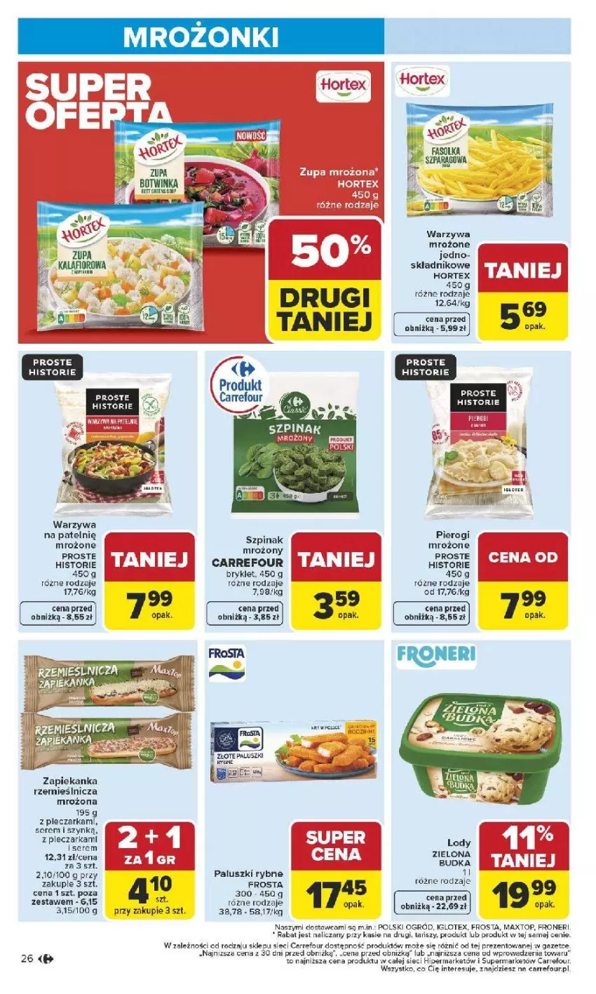 Gazetka promocyjna Carrefour - Gazetka Carrefour, Market od poniedziału! - ważna 12.01 do 17.01.2026 - strona 28 - produkty: Fa, Frosta, Inka, Kalafior, LG, Lody, Ogród, Paluszki rybne, Pierogi, Ser, Szpinak, Warzywa, Zapiekanka, Zupa