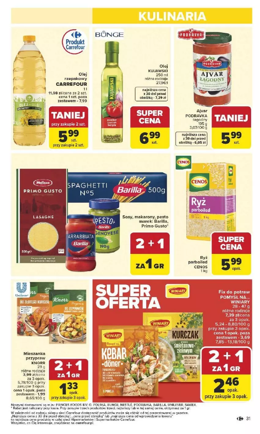 Gazetka promocyjna Carrefour - Gazetka Carrefour, Market od poniedziału! - ważna 12.01 do 17.01.2026 - strona 33 - produkty: Barilla, Fa, Knorr, Kujawski, Lasagne, Makaron, Olej, Pesto, Podravka, Ryż, Ser, Sos